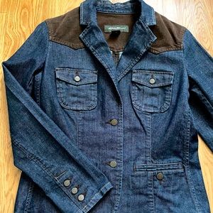 Eddie Bauer Jean Jacket with Brown Corduroy, Western Style, Dk Wash, Never Worn